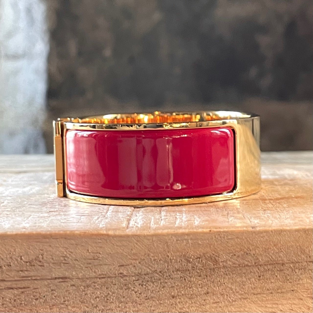 Hermes Clic Clac Wide Bangle Bracelet in Red Metal with Gold-Tone Hardware  For Sale at 1stDibs