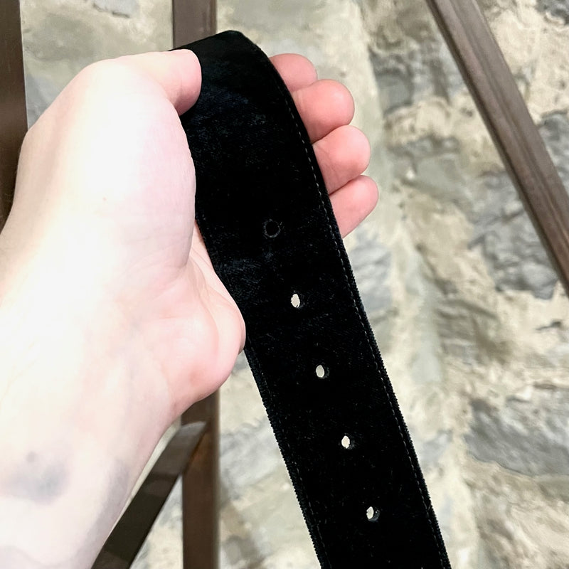Yves Saint-Laurent Black Velvet Plexi Buckle Belt