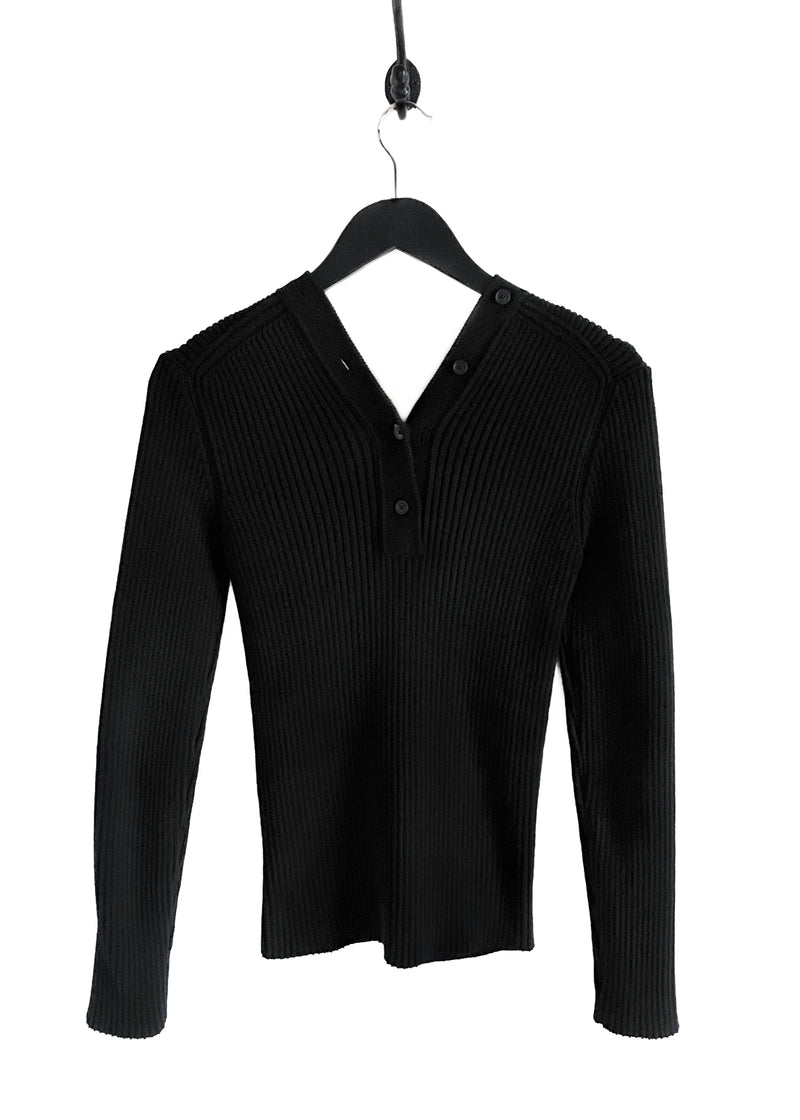 Balenciaga Black Ribbed Cotton Buttoned Sweater