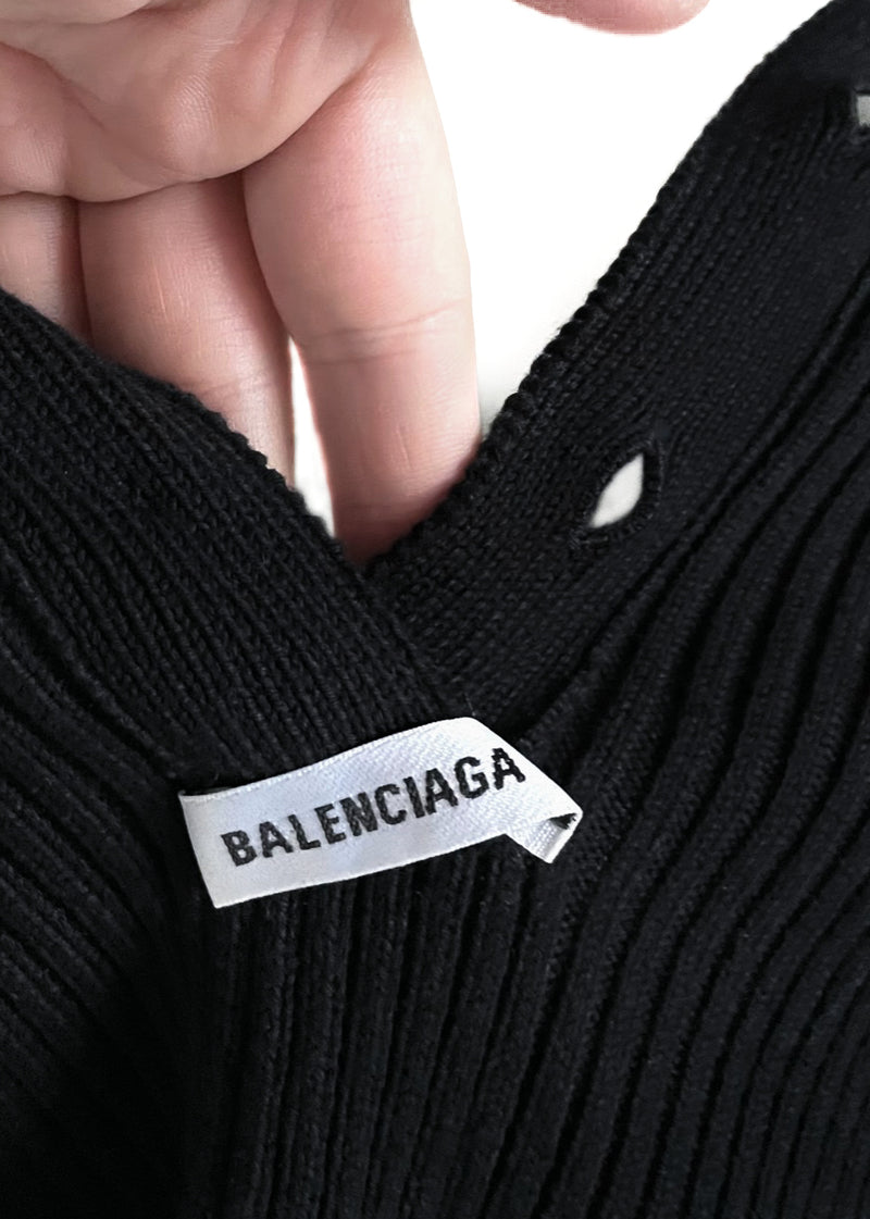 Balenciaga Black Ribbed Cotton Buttoned Sweater