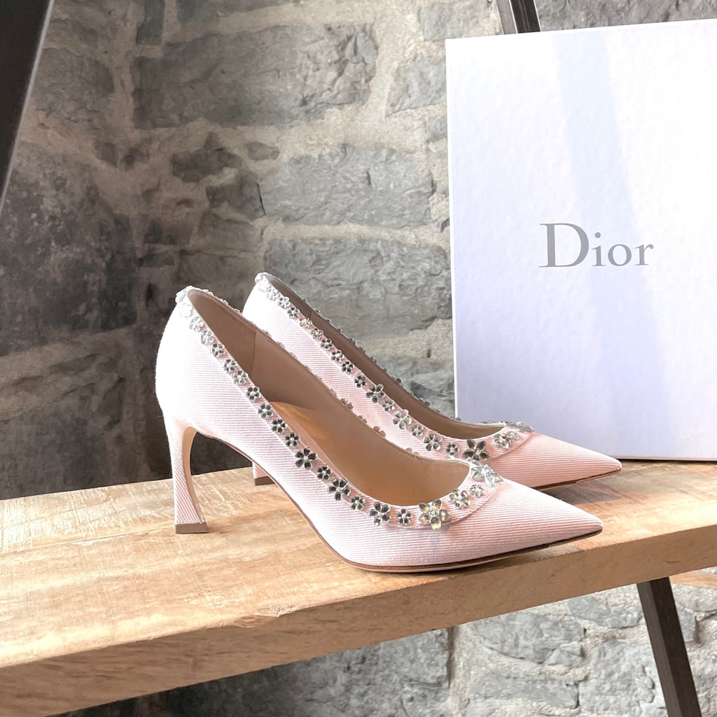 Escarpins en denim rose ornés de cristaux Christian Dior Garland