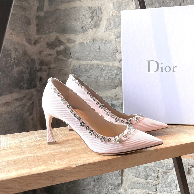 Christian Dior Pink Denim Garland Crystal Embellished Pumps