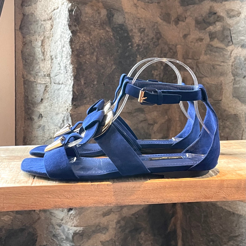 Louis Vuitton Medaillon V 2015 Royal Blue Suede Sandals