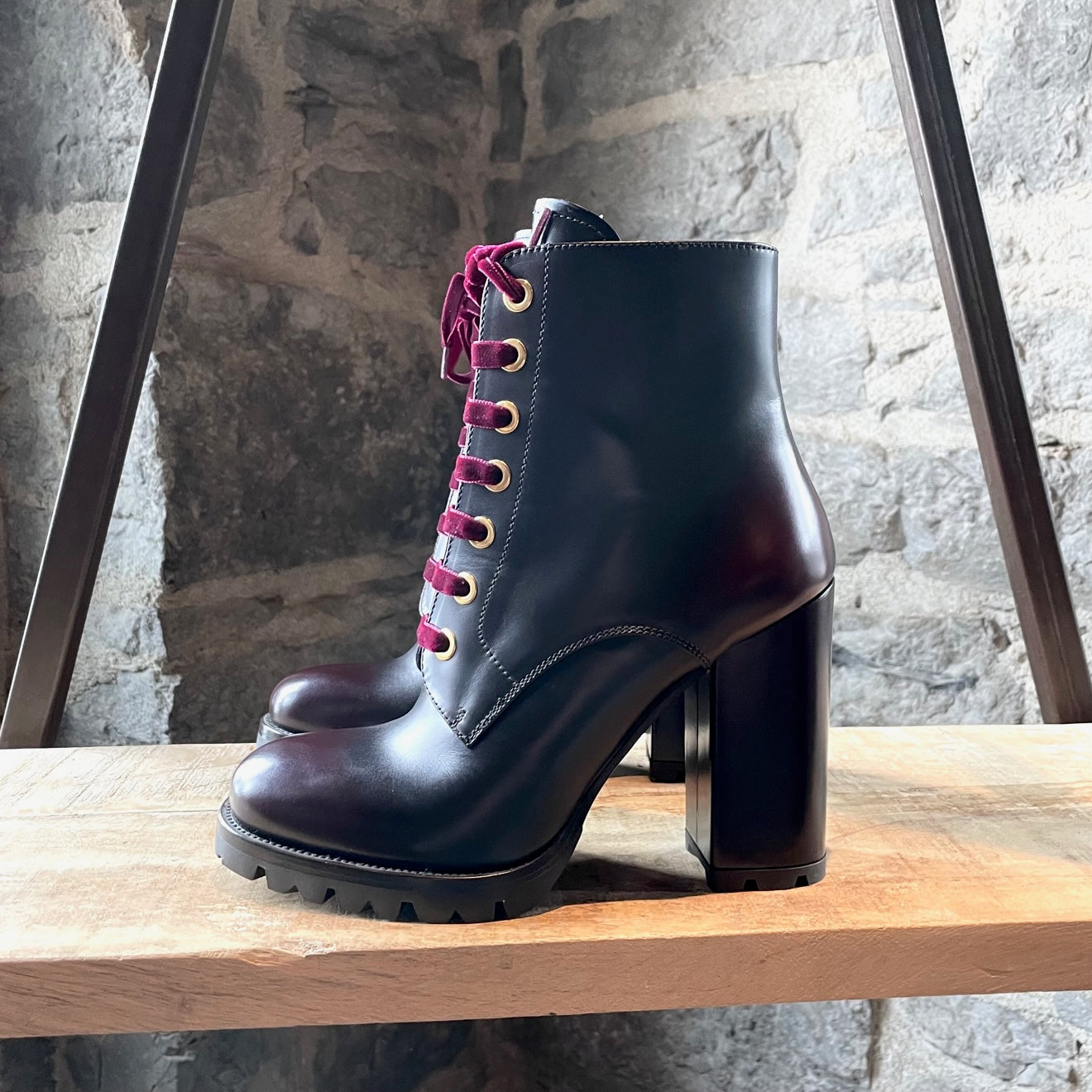 Prada laced leather booties online