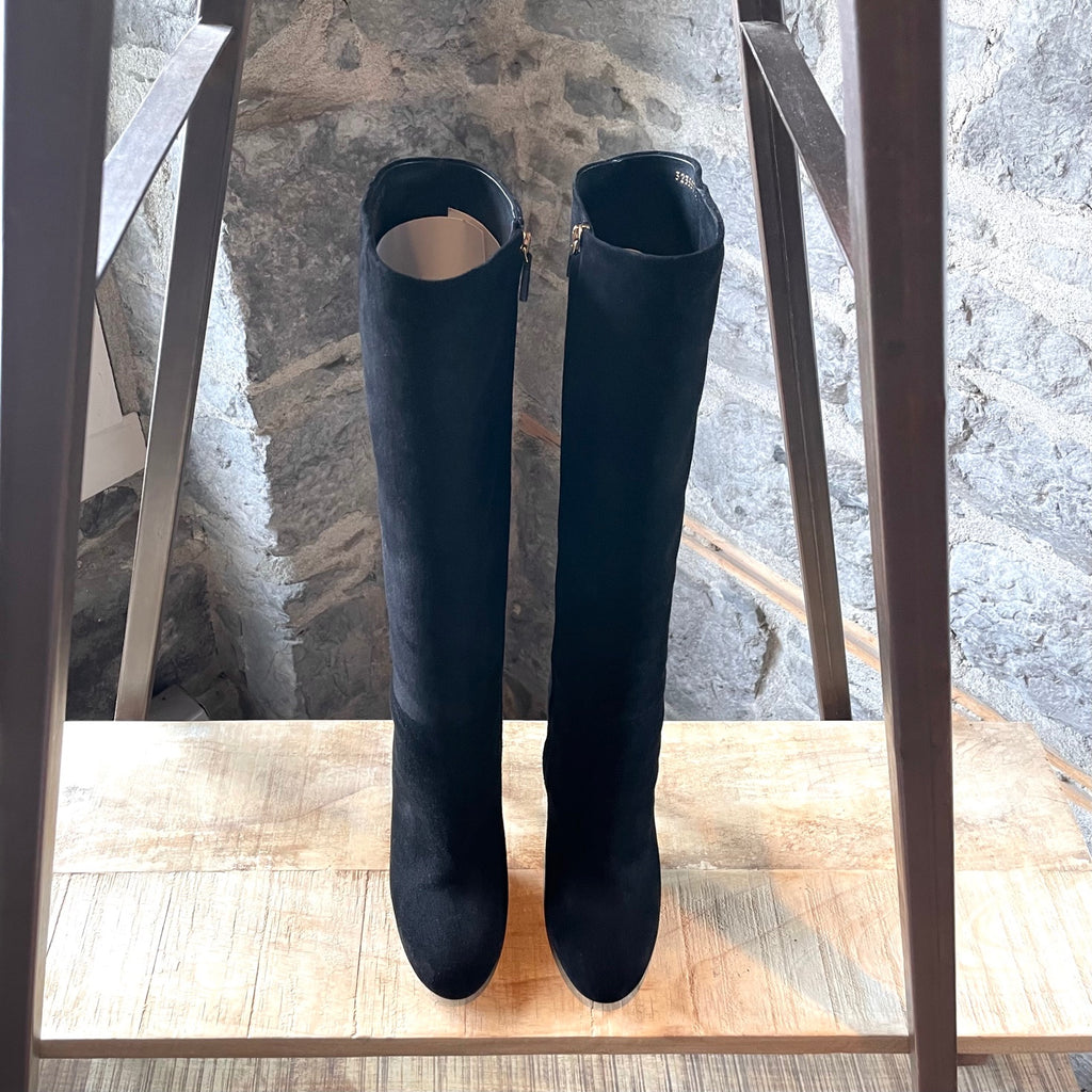 Gucci Black Suede Knee High Heeled Boots