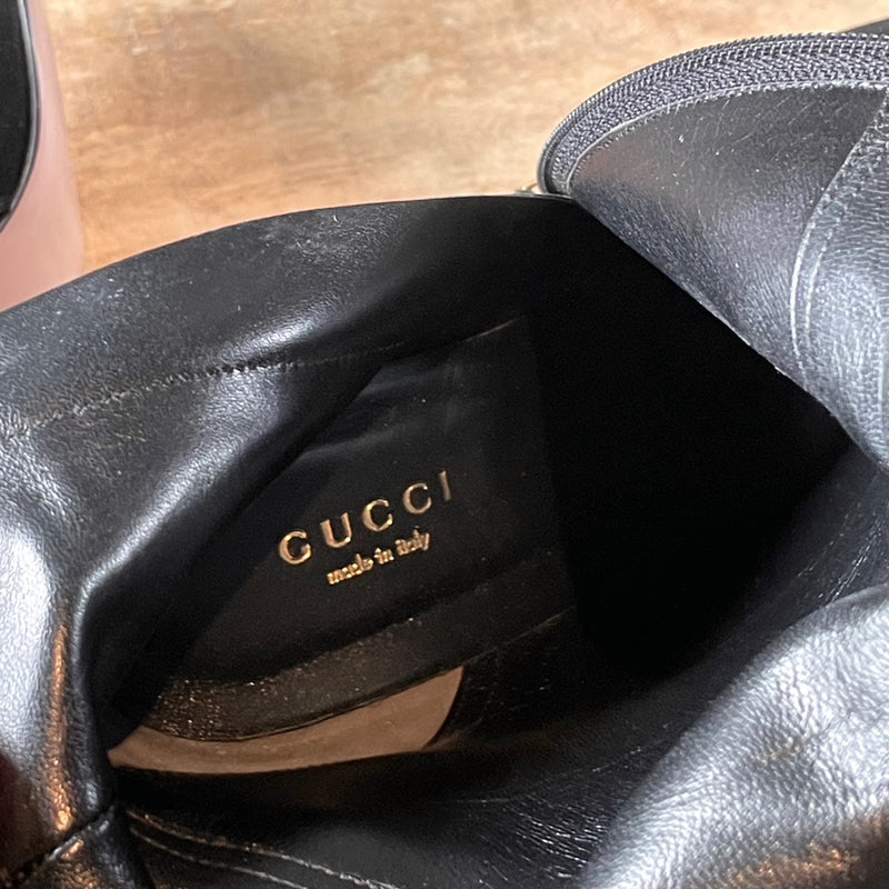 Gucci Black Suede Knee High Heeled Boots