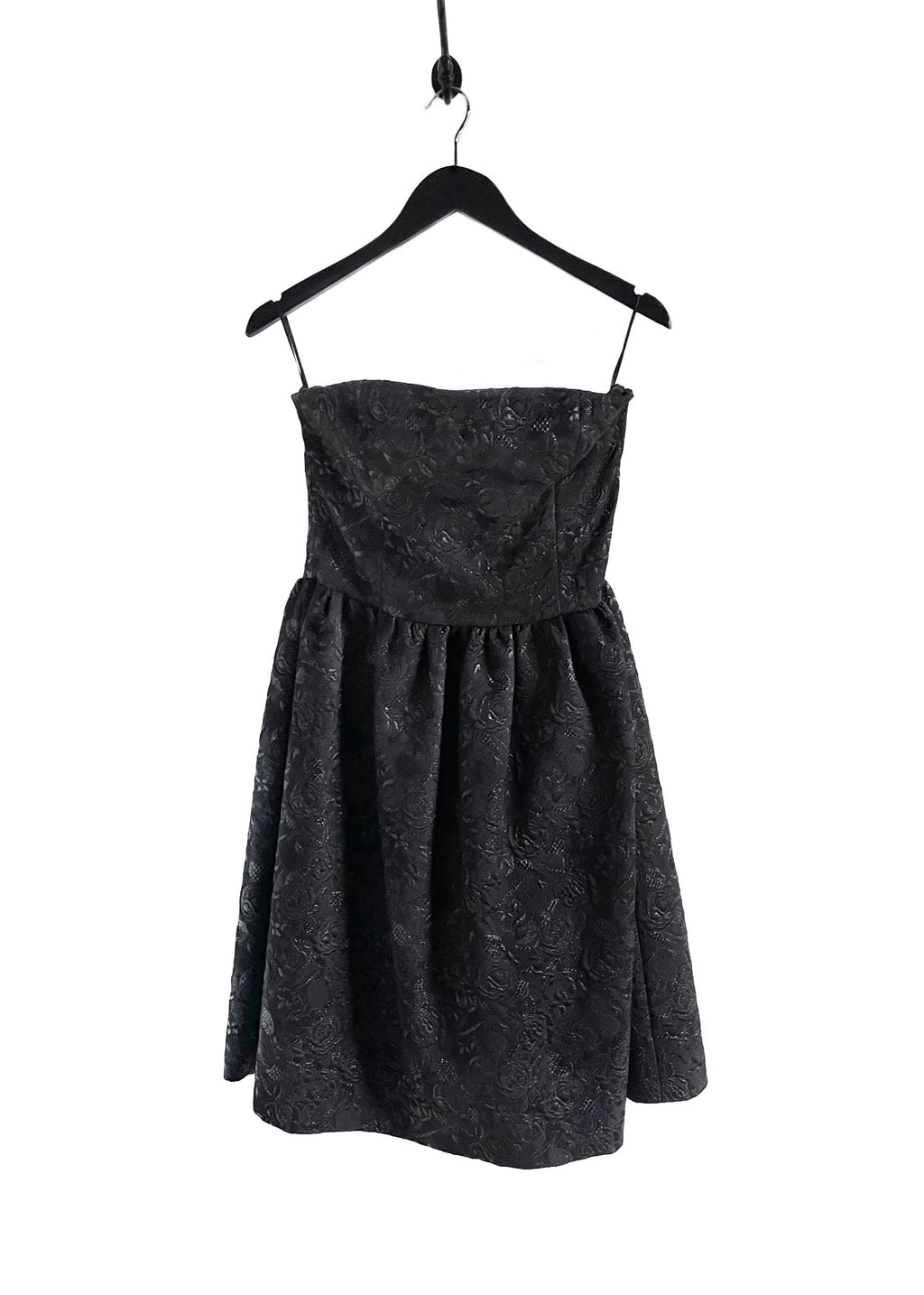 Prada 2010 Black Floral Jacquard Strapless Bustier Dress
