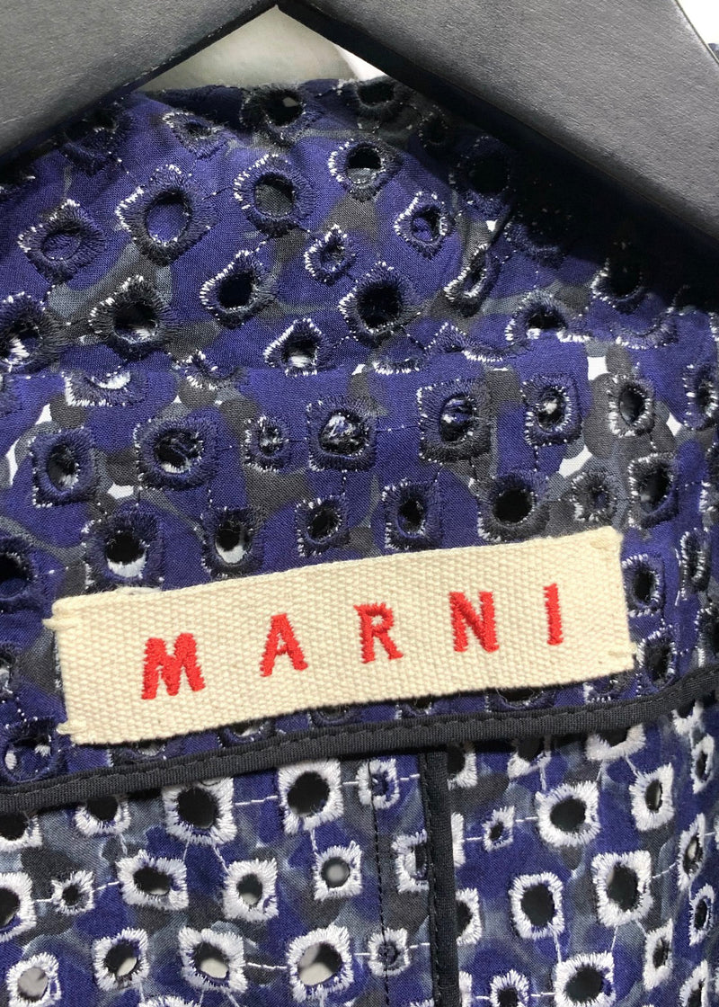 Marni Blue Printed Eyelet Perforated Cap Sleeves Tie Jacket