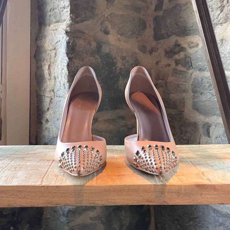 Gucci Studded Half D'orsay Nude Leather Pumps