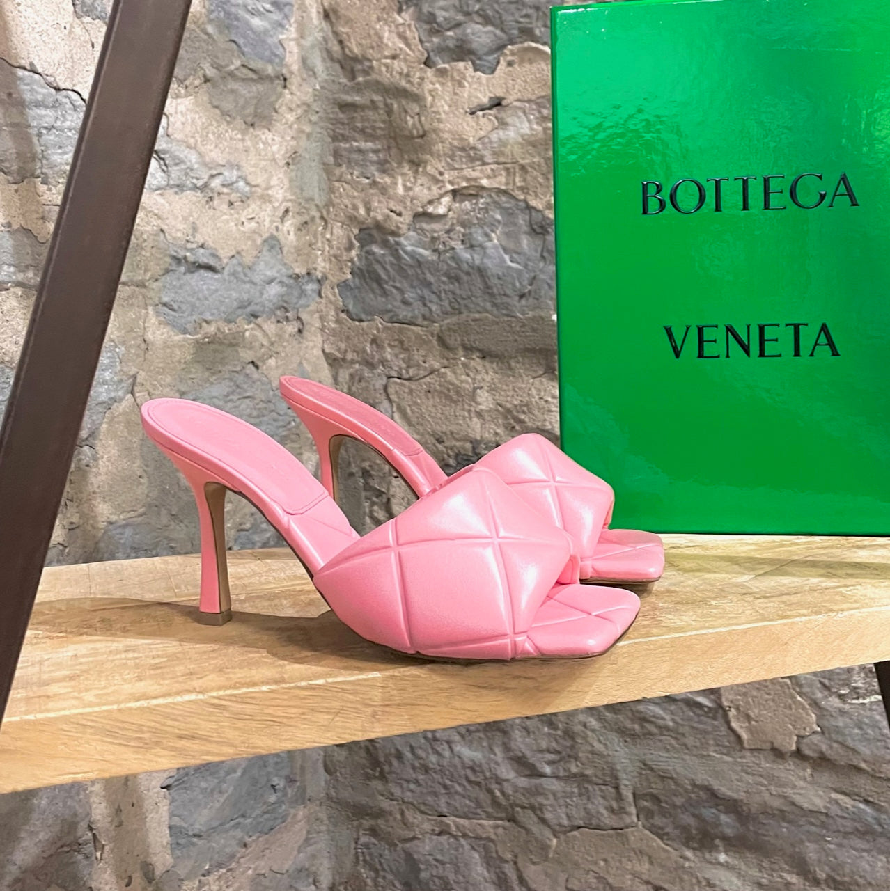 Bottega Veneta Blossom Pink Leather The Rubber Lido Heeled Sandals