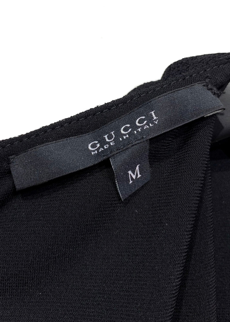 Robe à manches courtes en crêpe noir Gucci
