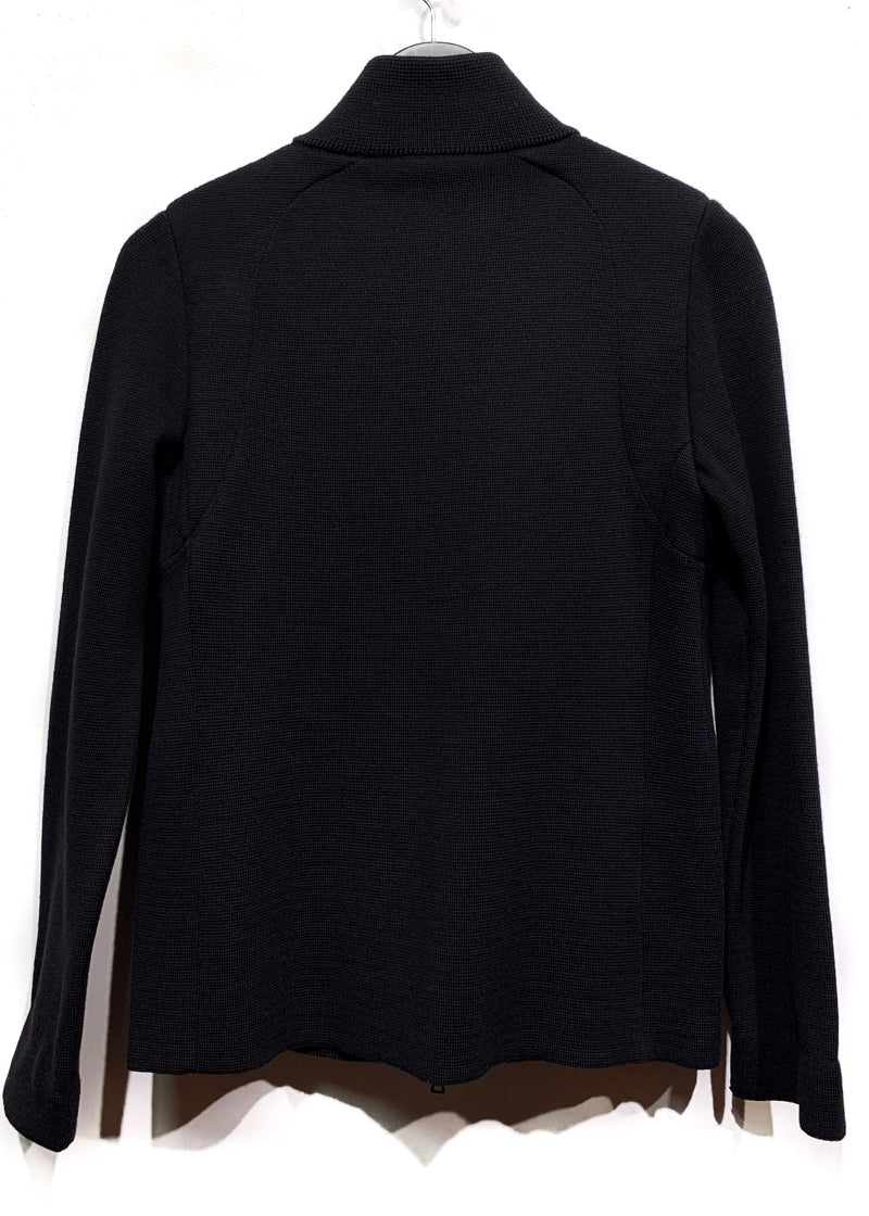 Pull zippé noir en laine Prada Linea Rossa pour femme avec nylon aux coudes