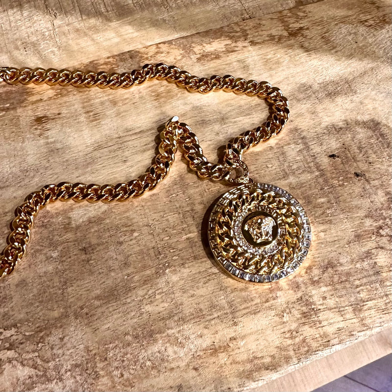 Versace Medusa Greca Crystal Gold-tone Chain Necklace