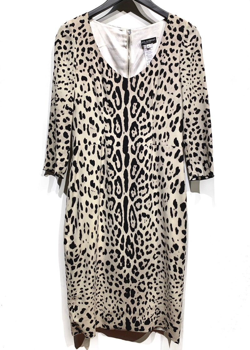 Robe en soie stretch Dolce & Gabbana imprimée léopard beige