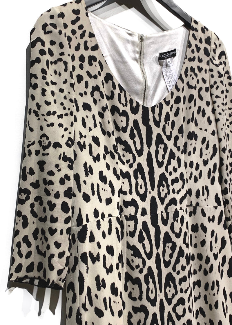 Robe en soie stretch Dolce & Gabbana imprimée léopard beige