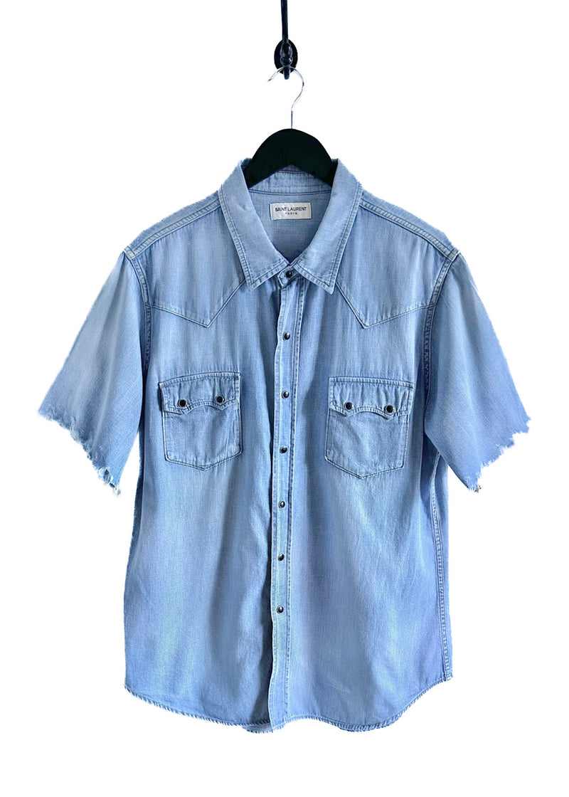 Saint Laurent Light Washed Blue Short Sleeves Denim Shirt
