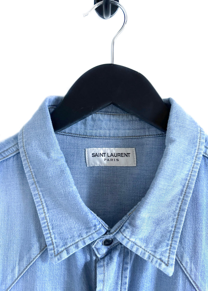 Chemise en denim à manches courtes bleu délavé Saint Laurent