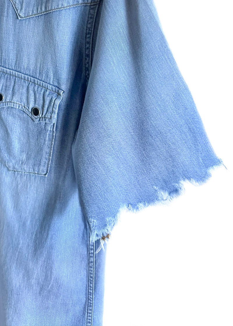 Chemise en denim à manches courtes bleu délavé Saint Laurent