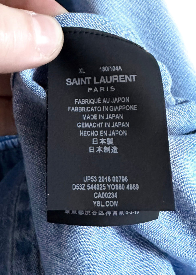 Saint Laurent Light Washed Blue Short Sleeves Denim Shirt