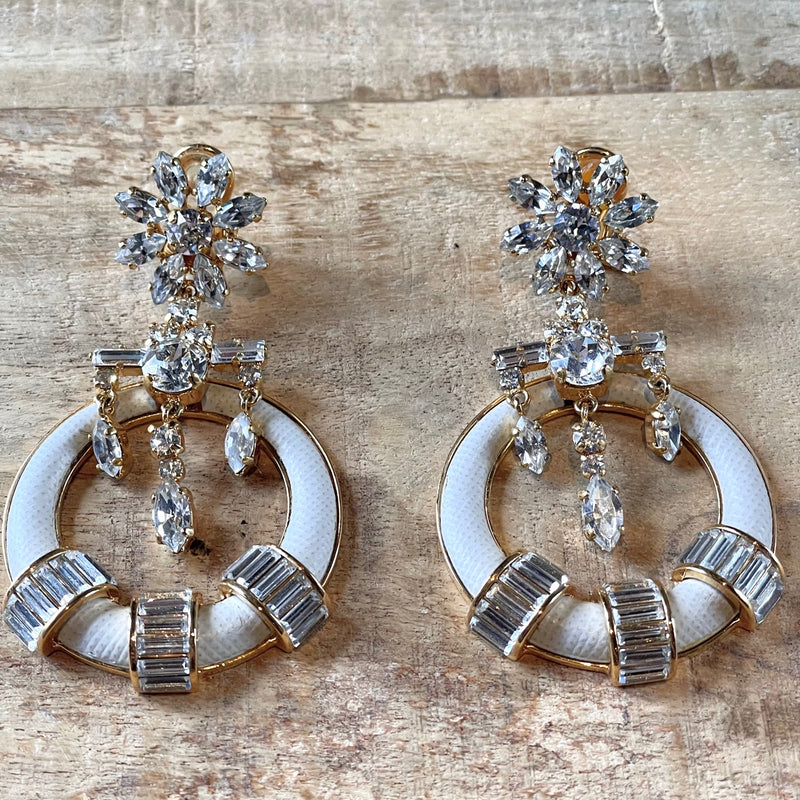 Prada Crystal Round Leather Drop Earrings