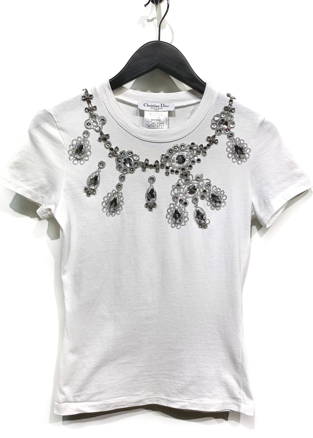 Christian Dior Crystal Embellished White Short Sleeves T-shirt