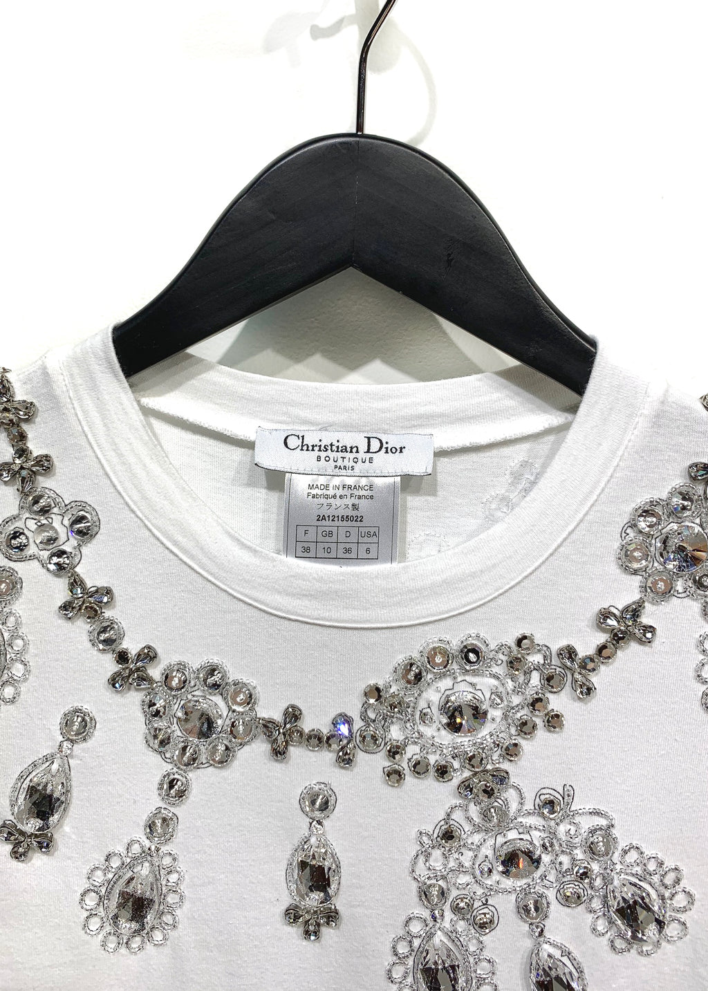 Christian Dior Crystal Embellished White Short Sleeves T-shirt