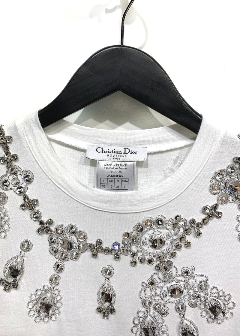 T-shirt à manches courtes blanc orné de cristaux Christian Dior