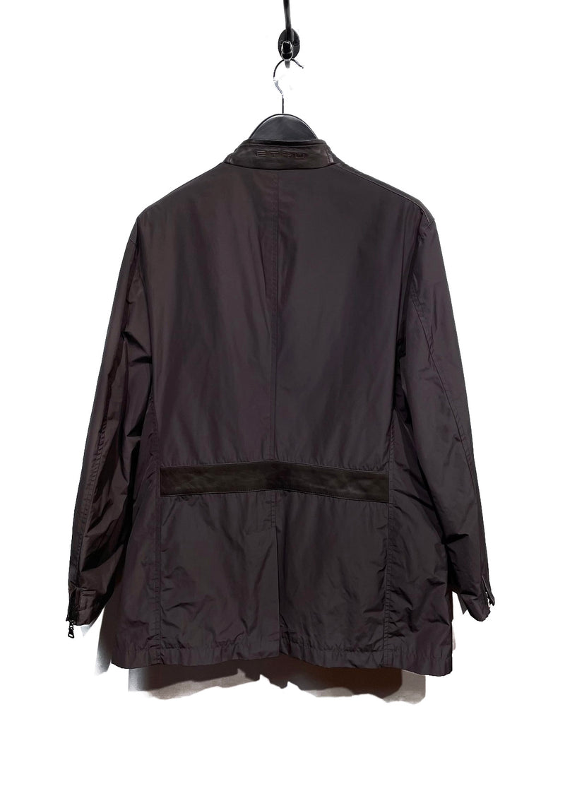 Etro Brown Leather Accent Windbreaker Jacket