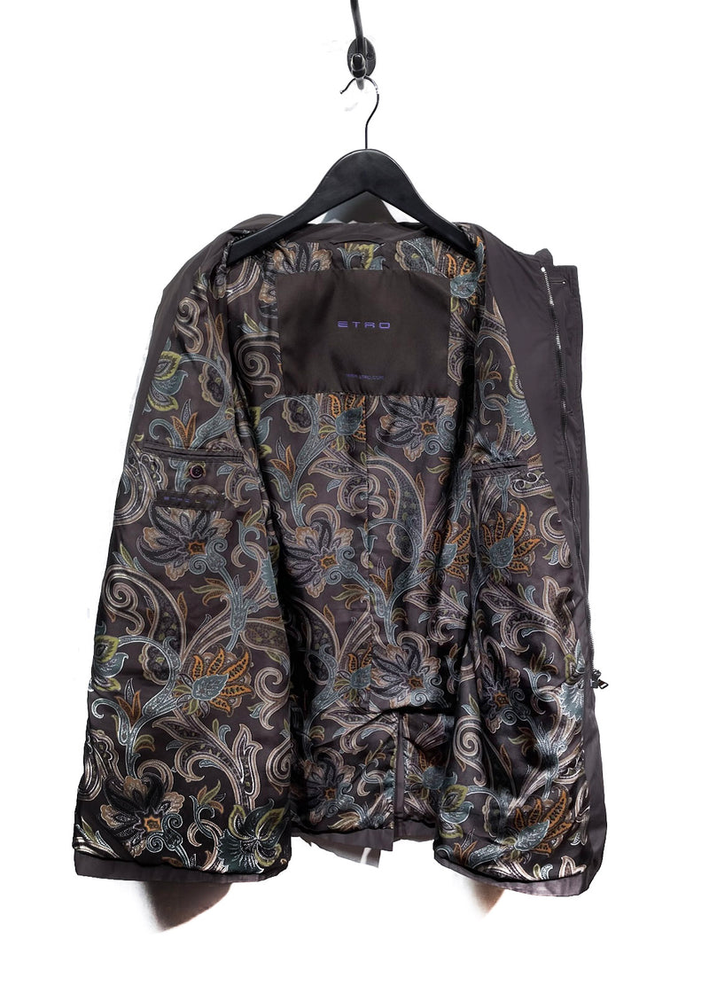 Etro Brown Leather Accent Windbreaker Jacket