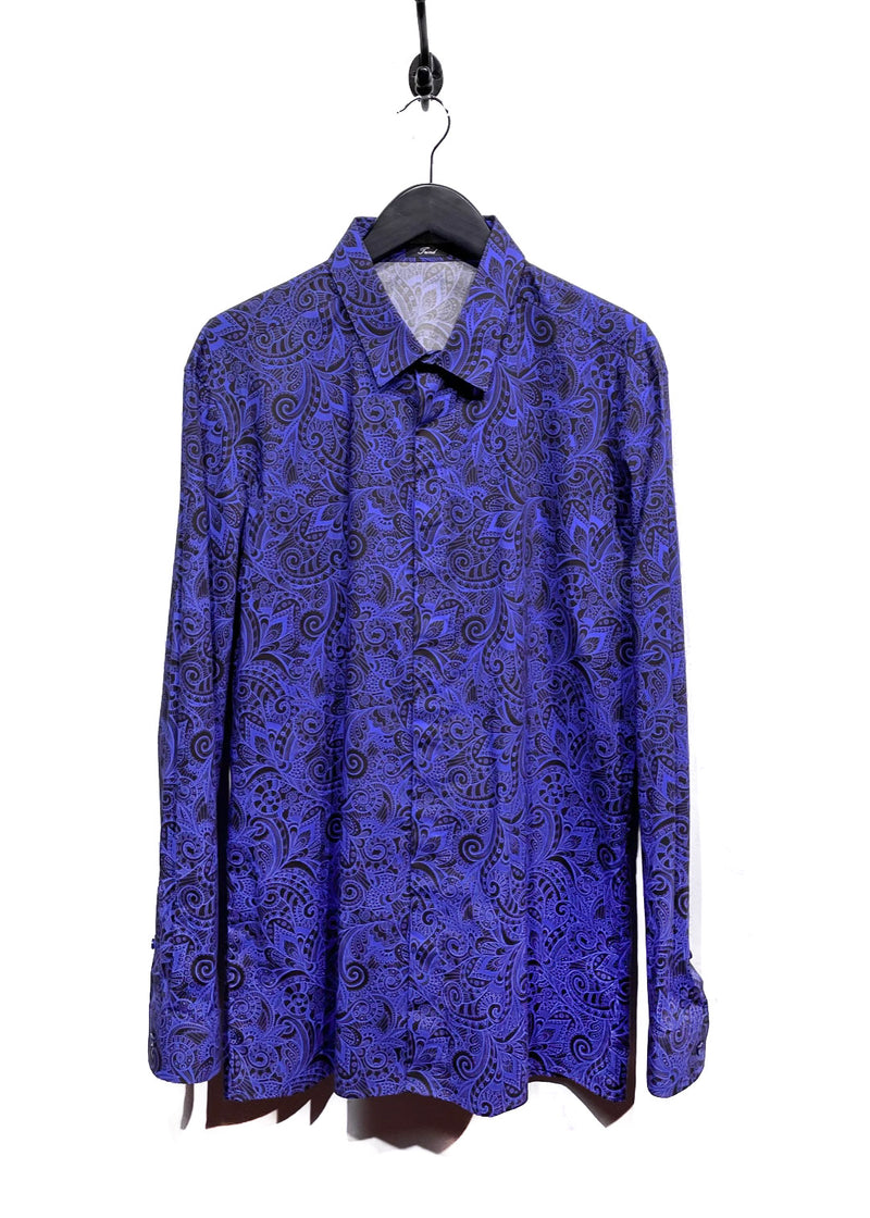 Chemise en coton à motifs paisley bleu marron Versace