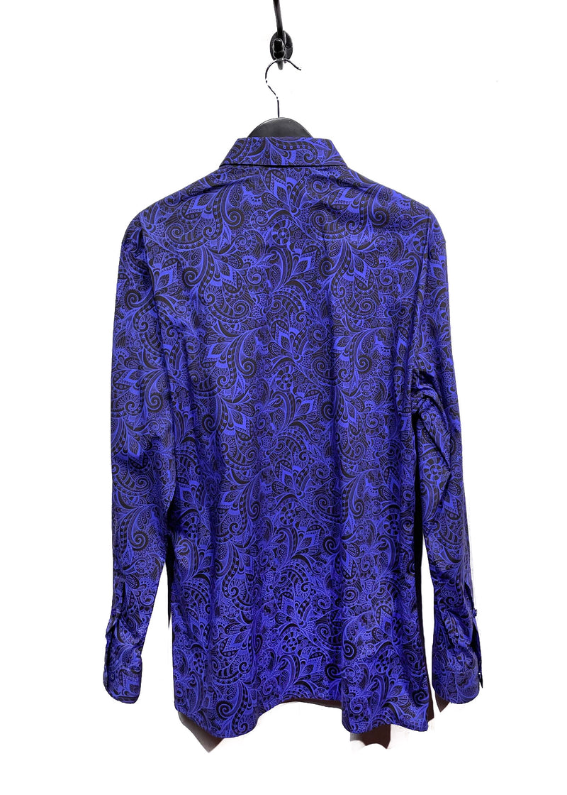 Versace Blue Brown Paisley Patterns Cotton Shirt