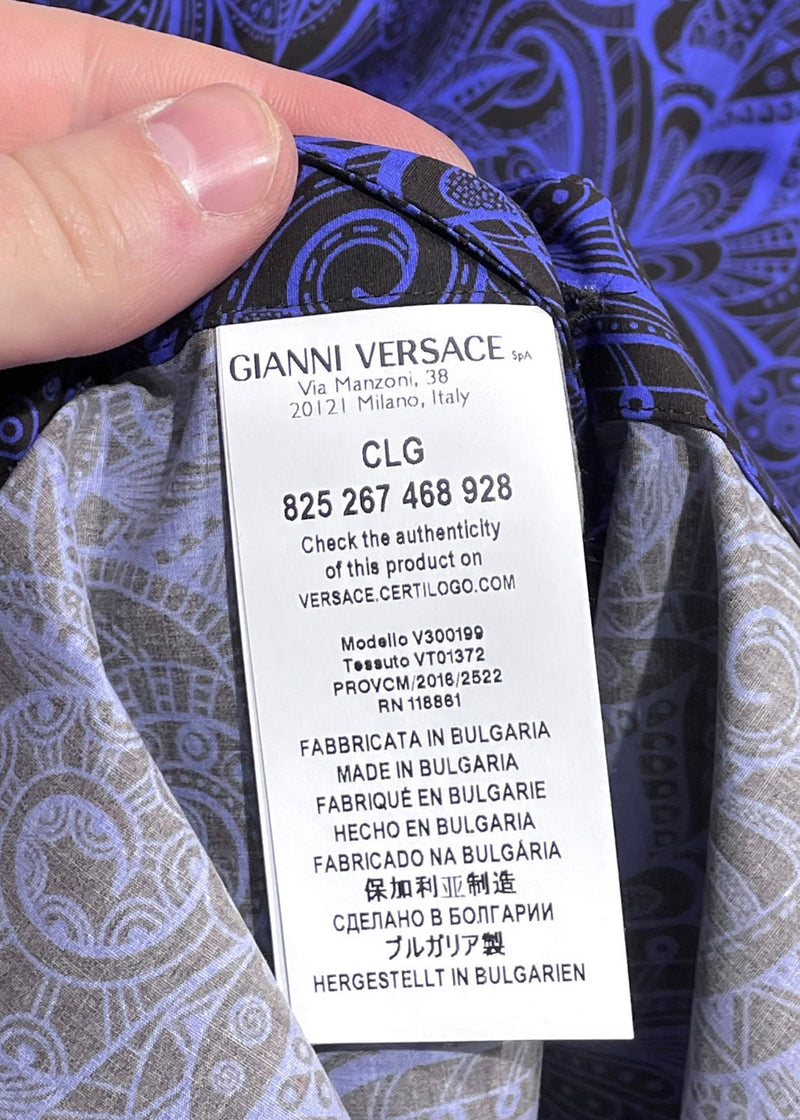 Chemise en coton à motifs paisley bleu marron Versace
