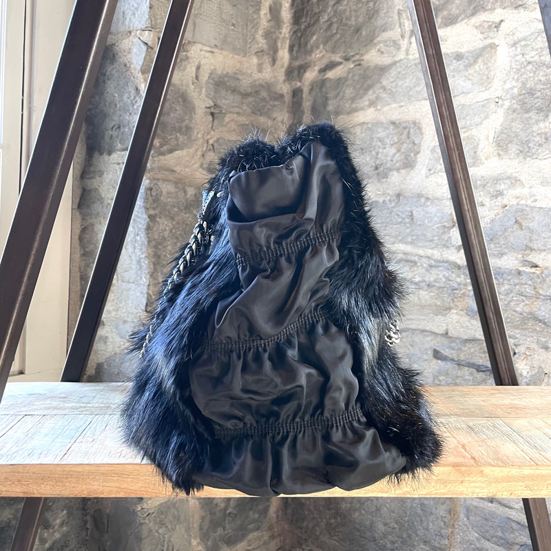 Prada Black Beaver Fur Chain Bag