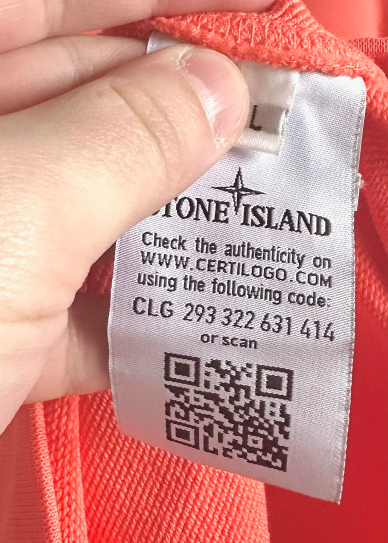 Sweat Stone Island en coton rose corail avec écusson