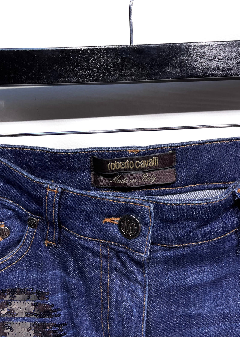 Roberto Cavalli Dark Blue Sequin Details Skinny Jeans
