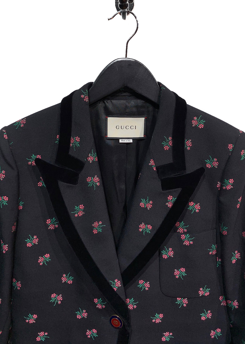 Gucci Navy Floral Embroideries Velvet Trims Blazer