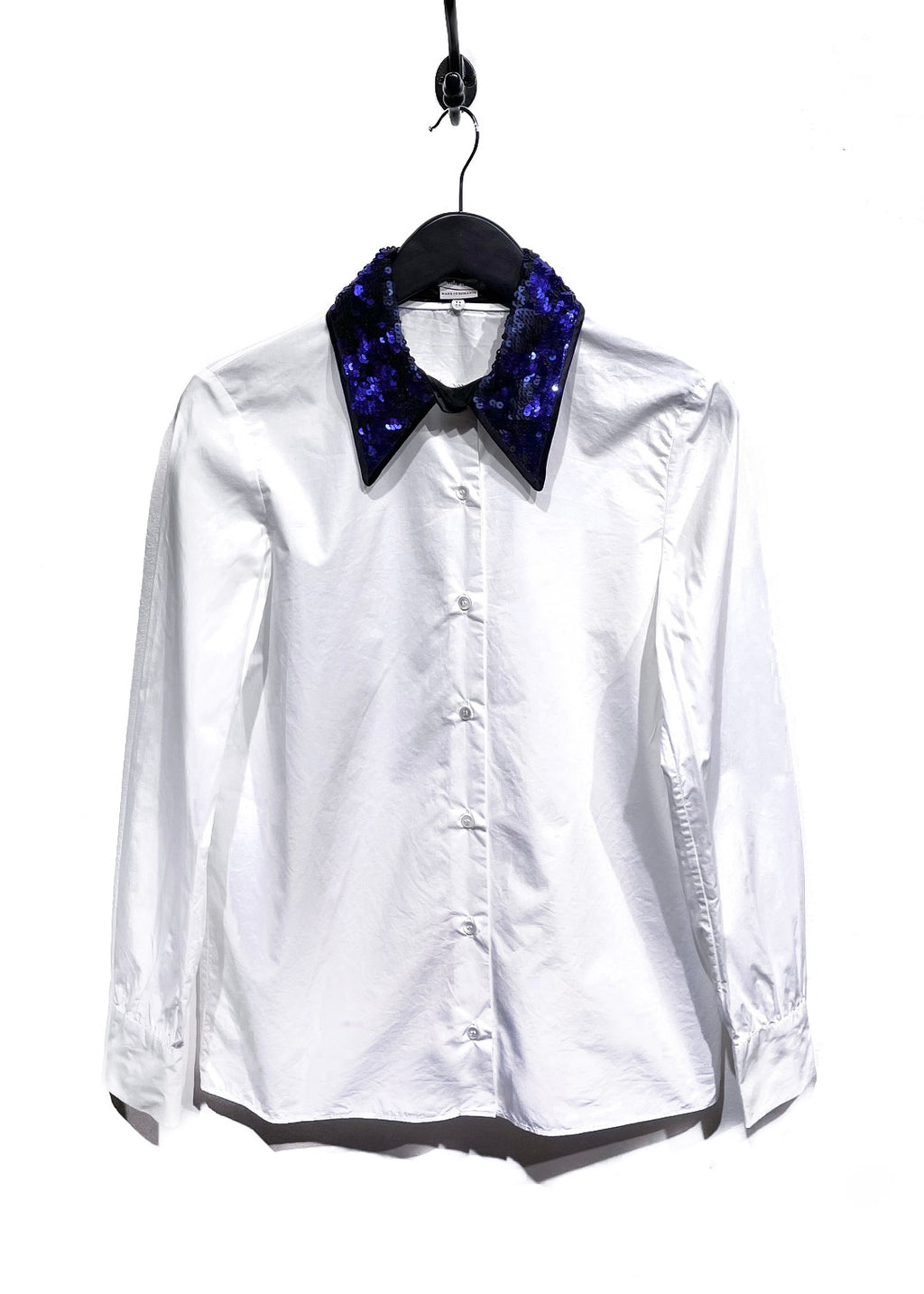 Miu Miu White Shirt with Black Blue Sequins Embellished Collar