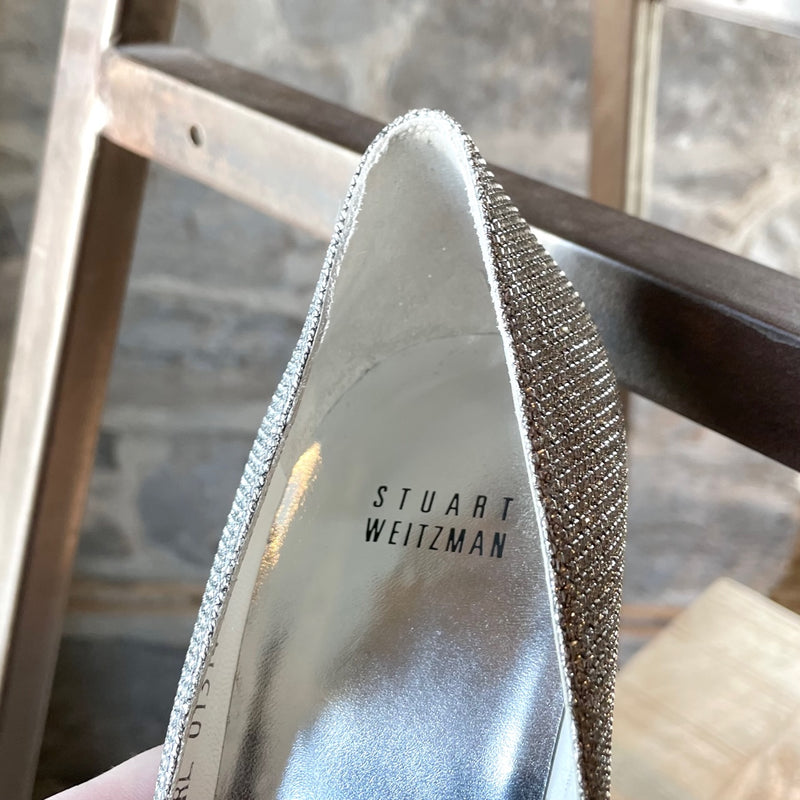 Escarpins argentés métalliques brillants Stuart Weitzman 100 pointus