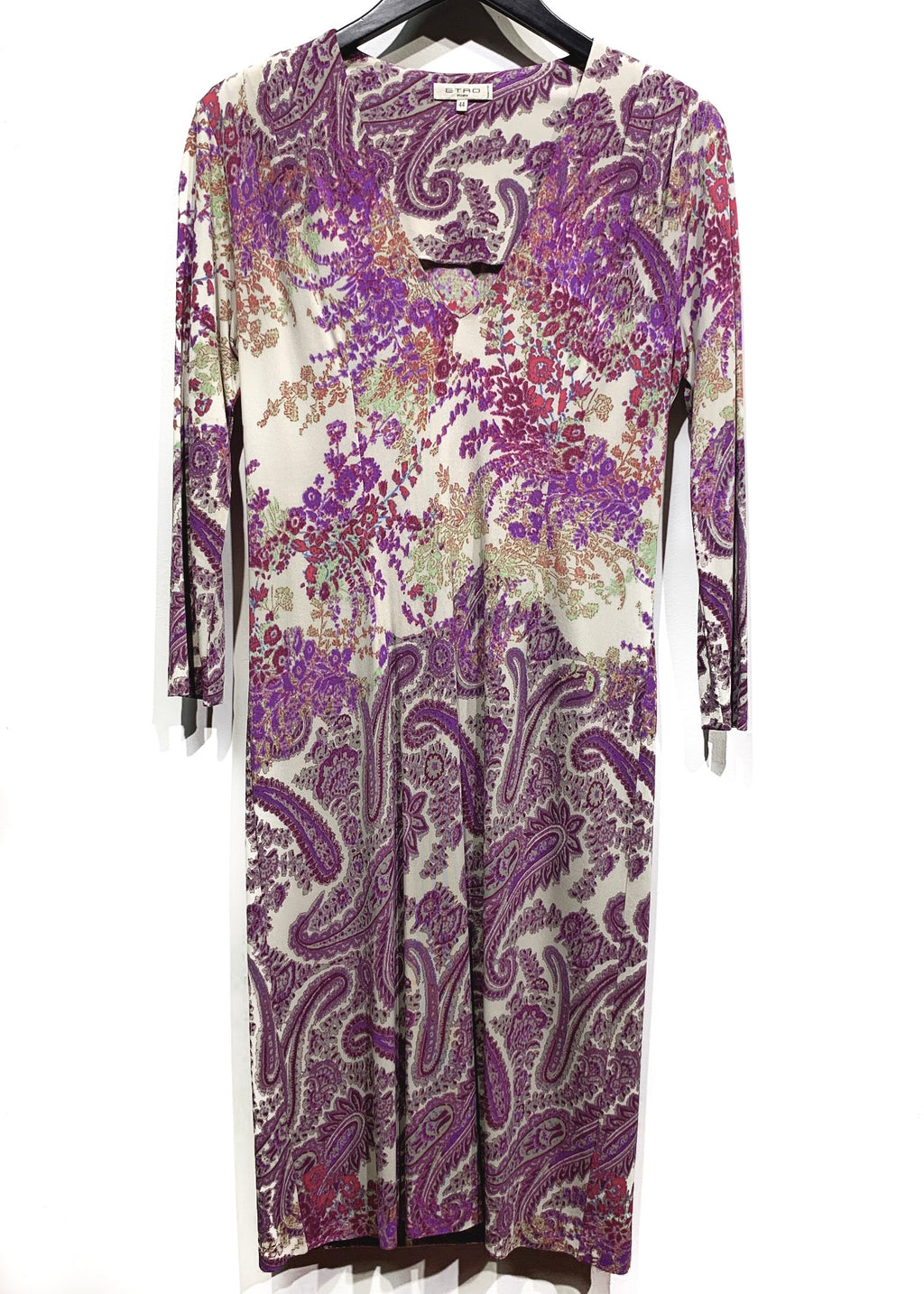 Etro Purple Paisley Flower Printed Stretch 3/4 Sleeves Dress