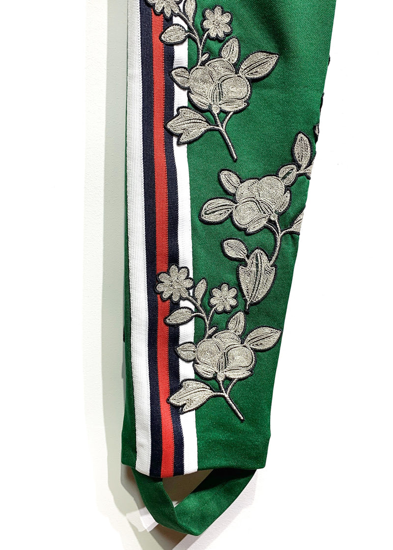Pantalon legging vert à étriers Gucci 2017 brodés de fleurs et bande web