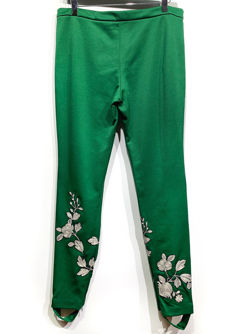 Gucci 2017 Runway Green Flower Embroidered Stirrup Mid-rise Leggings
