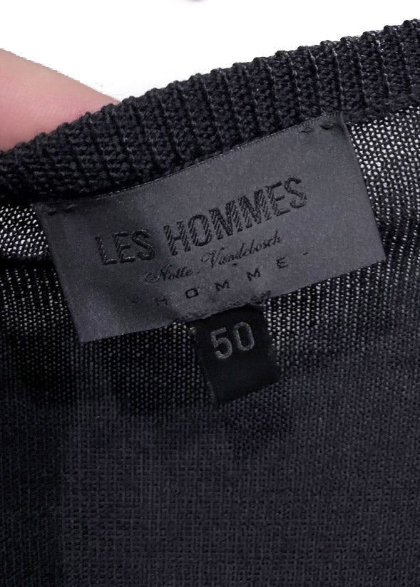 Les Hommes Black Intrecciato Wool V-neck Sweater