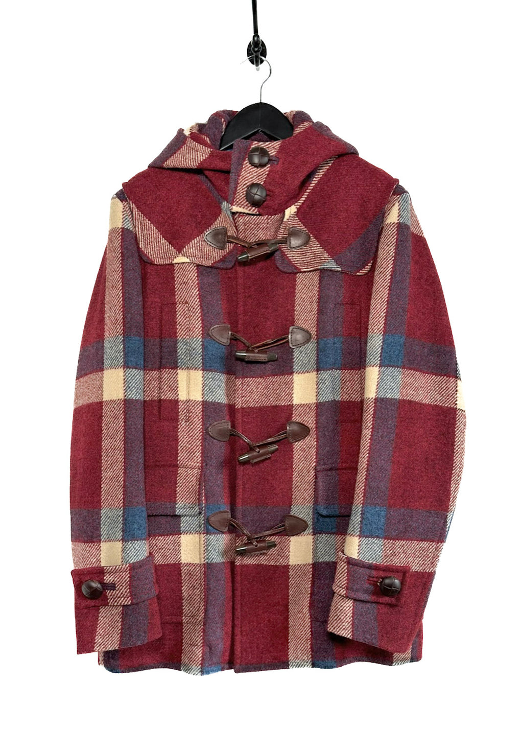 Dsquared2 Red Checkered Amovible Shearling Inside Duffle Coat