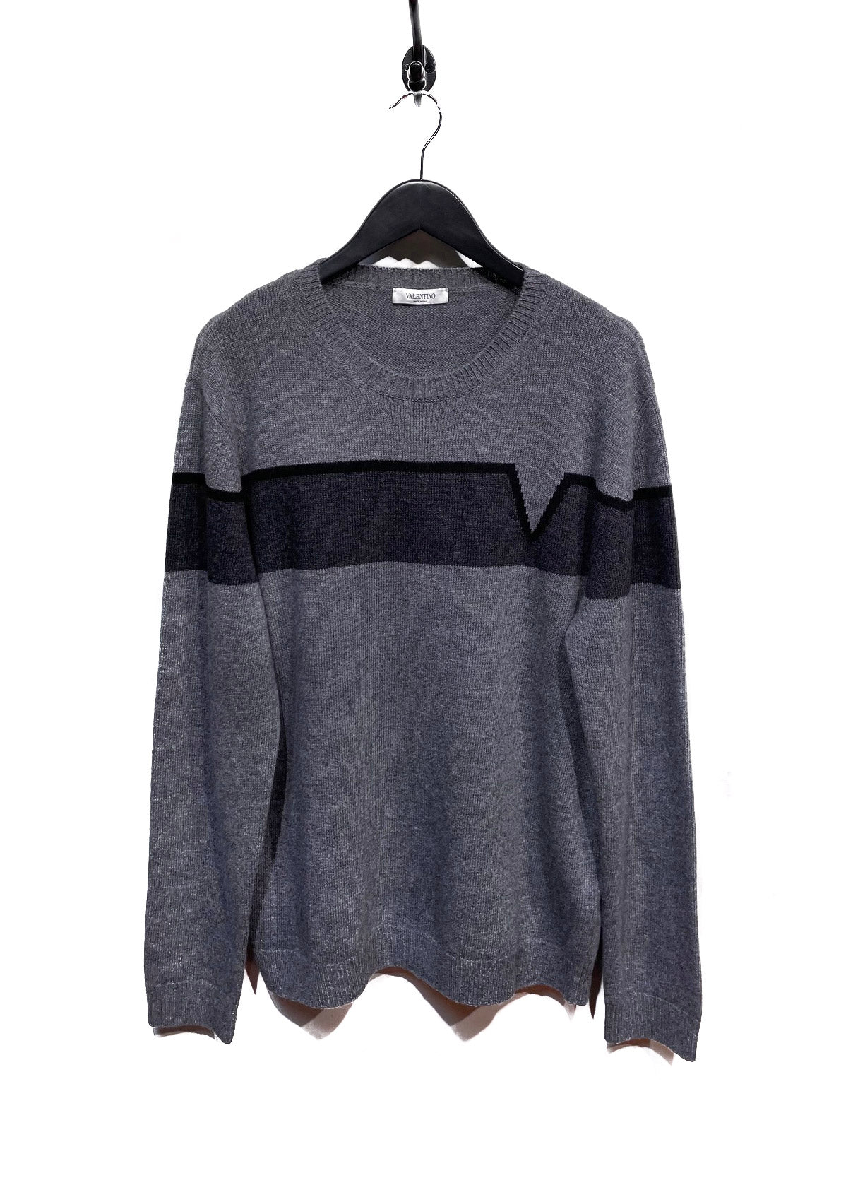 Illusion orm Link Valentino Grey Wool Cashmere V Band Intersia Sweater – Boutique LUC.S