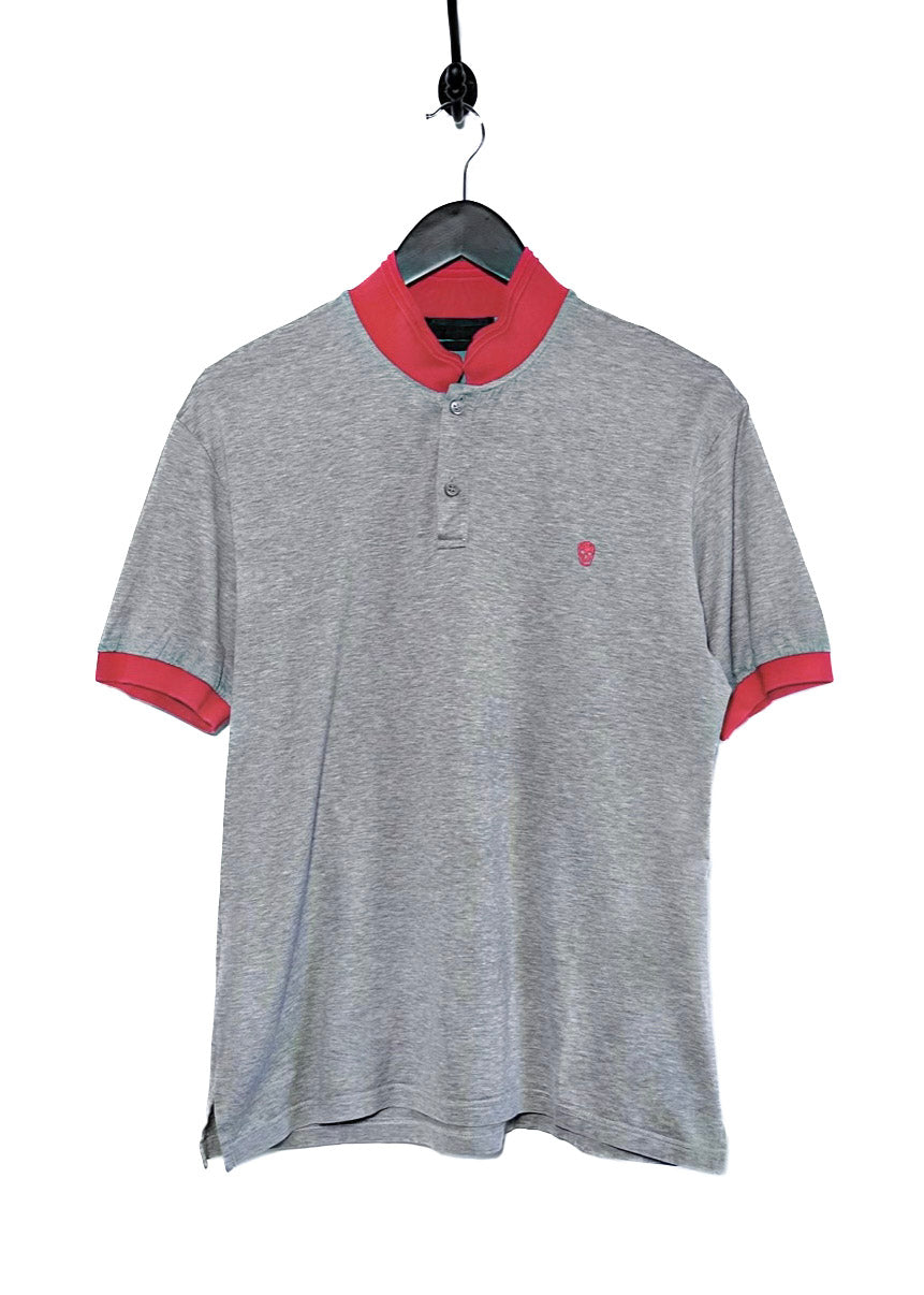 Alexander McQueen Red Skull Embroidered Grey Polo Shirt