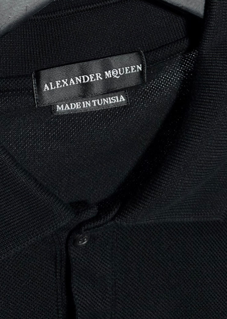 Alexander McQueen Skull Patch Black Pique Polo Shirt