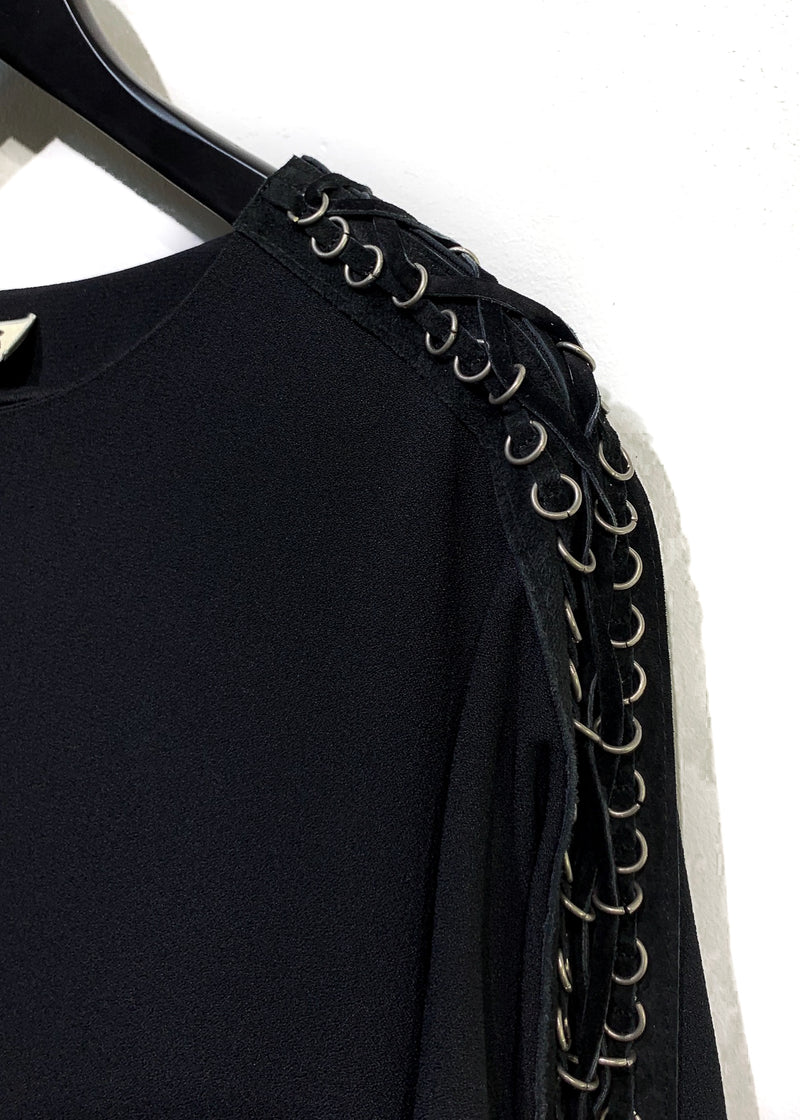 Chloé Black Crepe Dress with Laced Suede Details