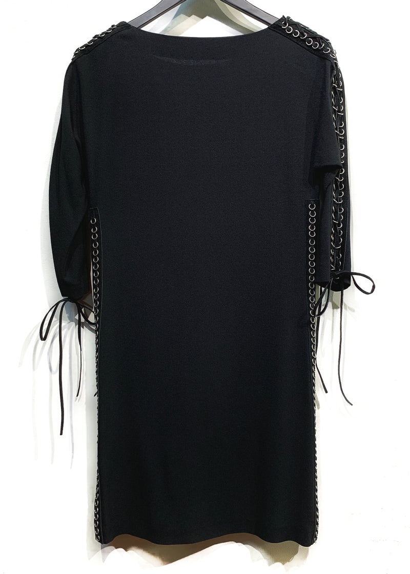 Chloé Black Crepe Dress with Laced Suede Details