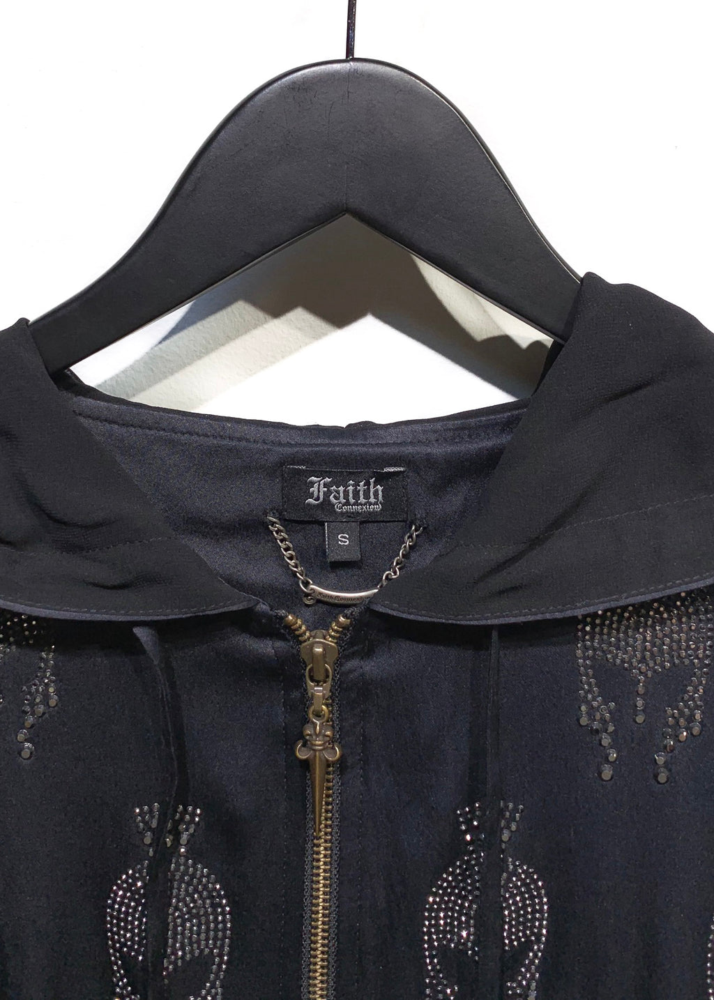 Faith Connexion Black Embellished Zip-up Silk Hoodie