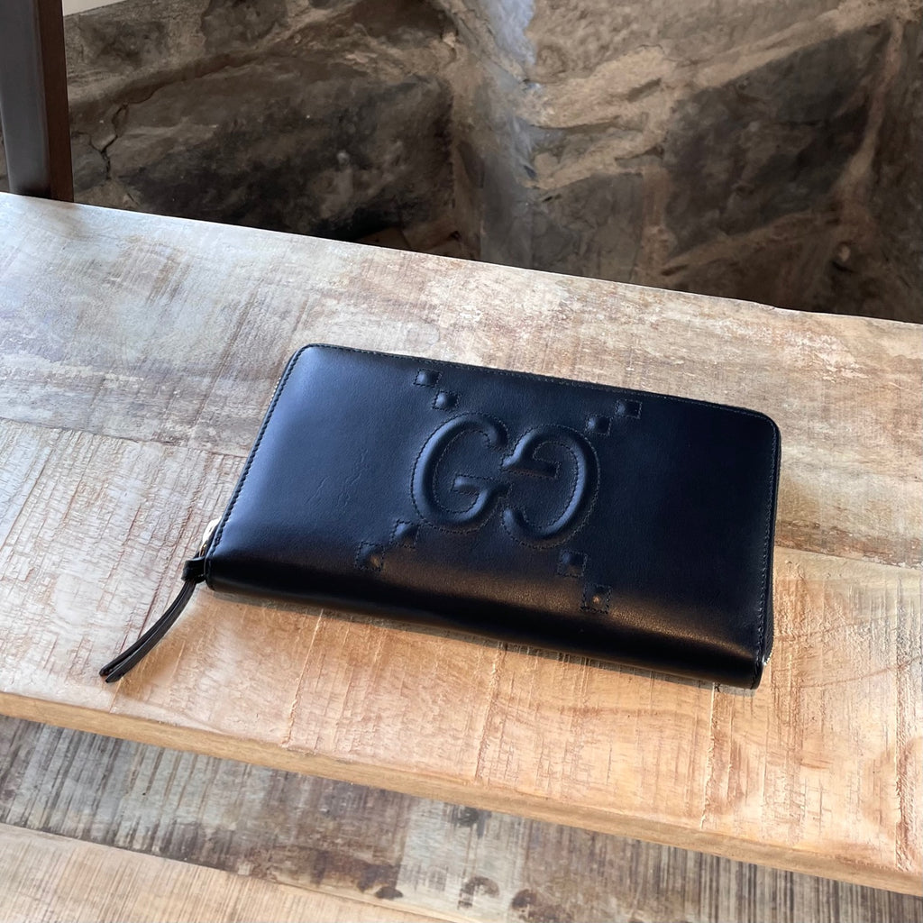 Gucci Black Leather GG Embossed Apollo Continental Wallet
